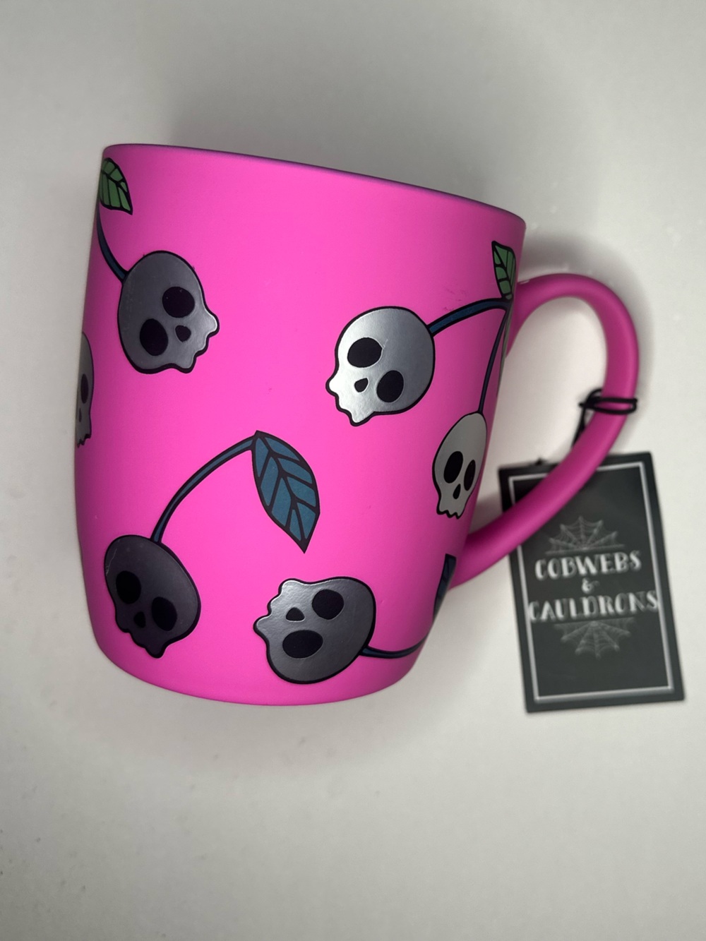 Hot Pink and Silver Skull Cherry Ceramic Mug Matte Material